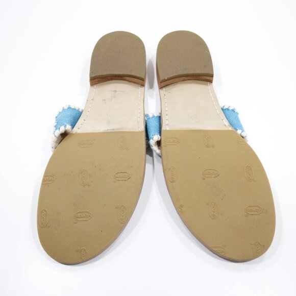 Jack Rogers Palm Beach Blue & Cream Canvas Flat Thong Sandals - 10 - Picture 7 of 7